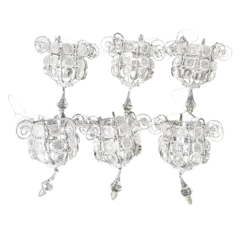 Vintage Katherine Style Jeweled Chandileir Ornaments X6 Silver Crystal Christmas
